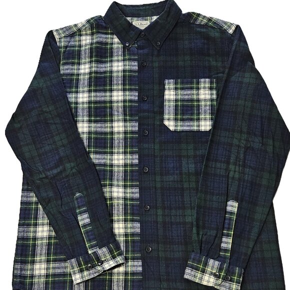 NWT LL Bean Flannel Shirt Mens Traditional Fit Scotch Plaid Green Patchwork M - Picture 1 of 12